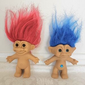 Vintage Troll Dolls with Red and Blue Hair -EUC!